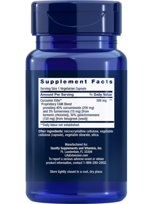 Life Extension Curcumin Elite 60 vegetarian capsules label details