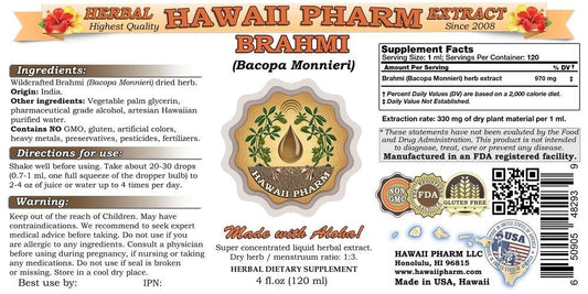Hawaii Pharm Bacopa Monnieri liquid tincture herbal supplement bottle with dropper cap