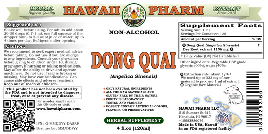 Two pack of Hawaii Pharm Chinese Angelica non-alcoholic glycerite bottles displaying ingredient facts.