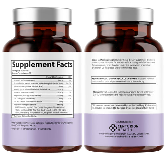 Centurion Health Bump MS supplement facts and ingredients panel