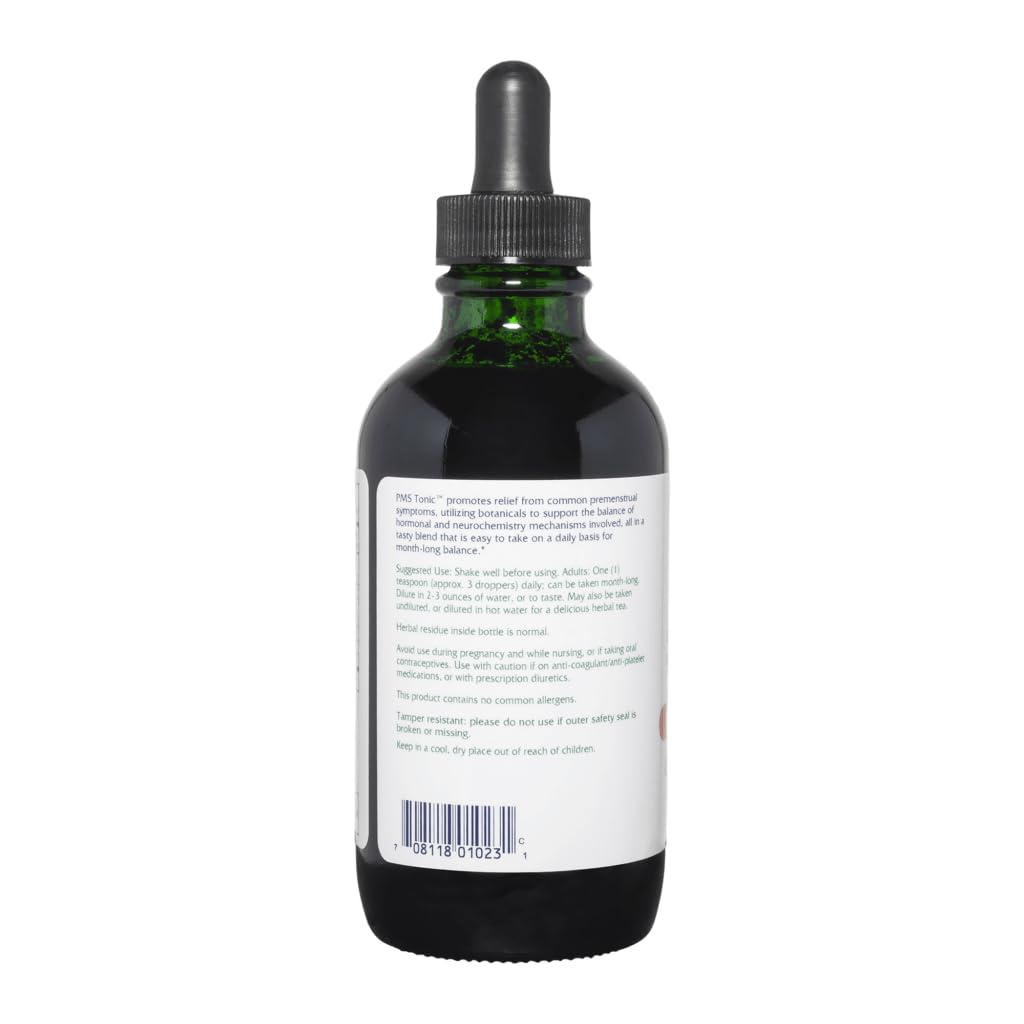 Side profile of vegan premenstrual relief formula with dropper top for accurate daily dosage.