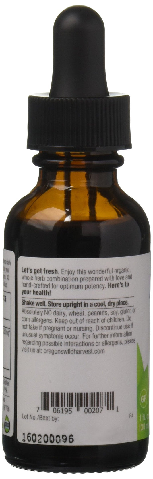 Certified USDA organic eye health dropper bottle label details