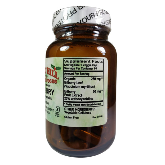 Holly Hill Bilberry supplement standardized 25 percent anthocyanidins label facts