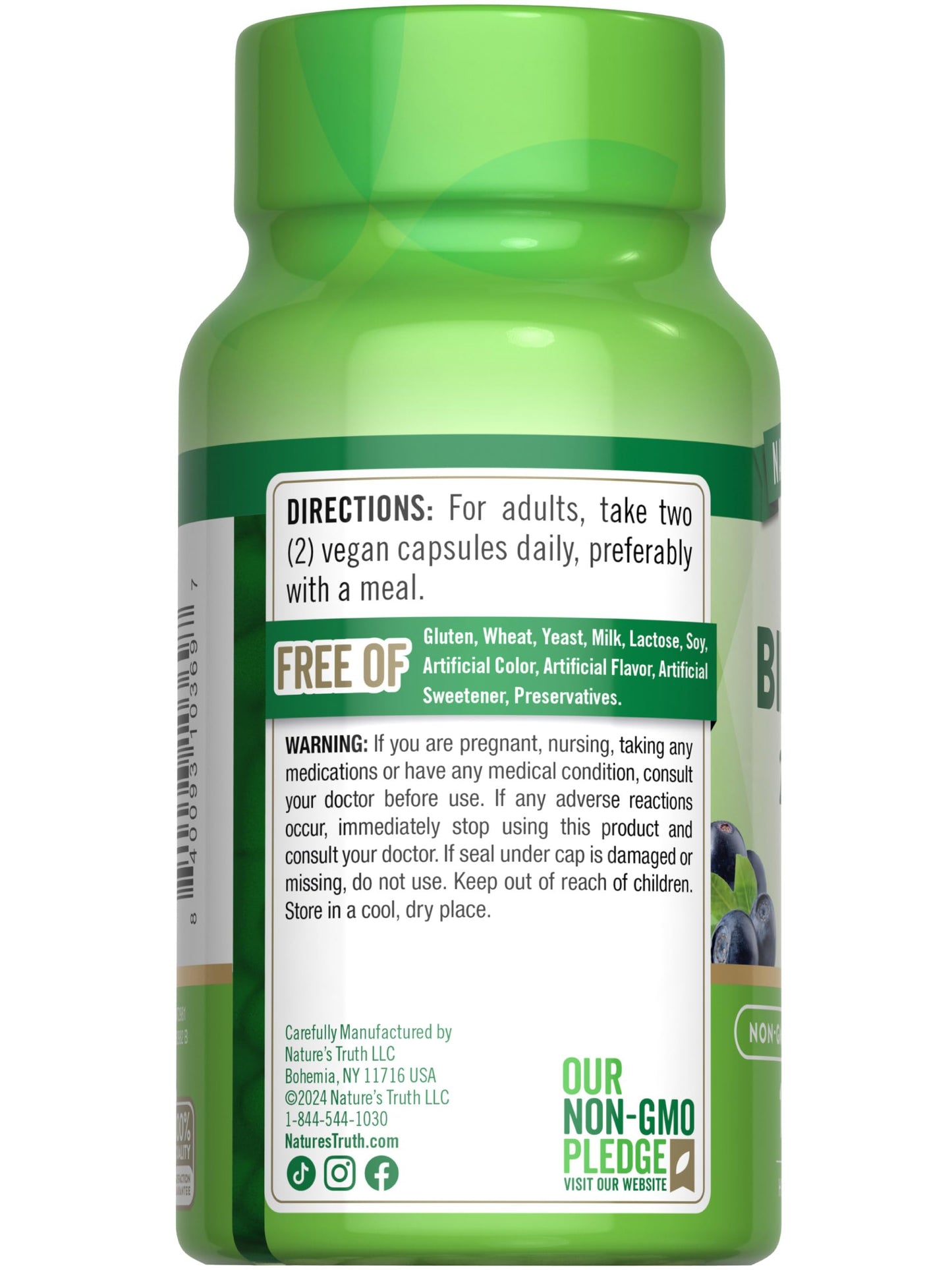 Nature's Truth Bilberry extract quick release capsules size and appearance