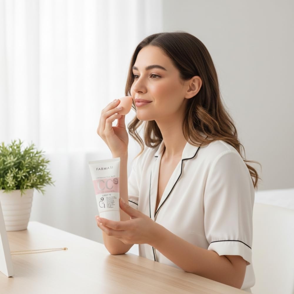 Farmasi CC cream bottle with beauty ingredients listed