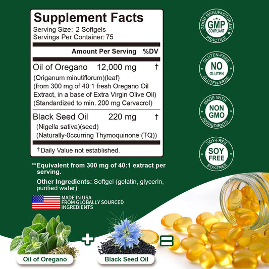 Keszciy 2-in-1 herbal supplement bottle showing carvacrol and thymoquinone benefits.