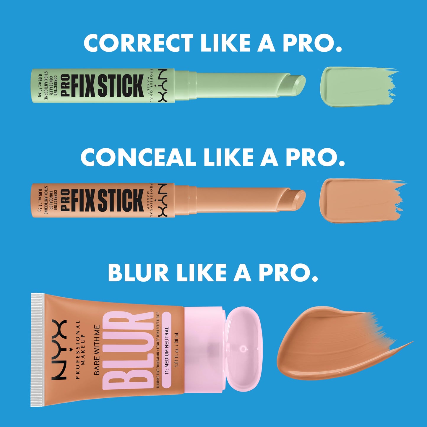Authentic imported USA packaging of NYX Pro Fix Stick Correcting Concealer.