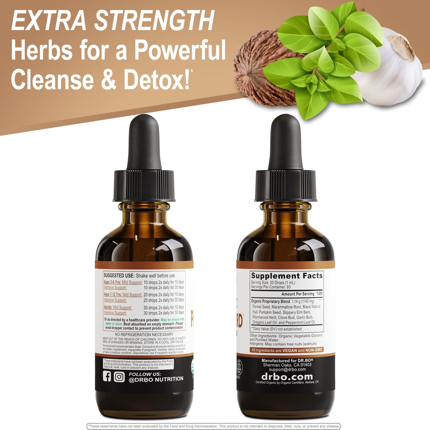 Dr Bo ParaGuard Intestinal Guard complete detox drops product set on white background