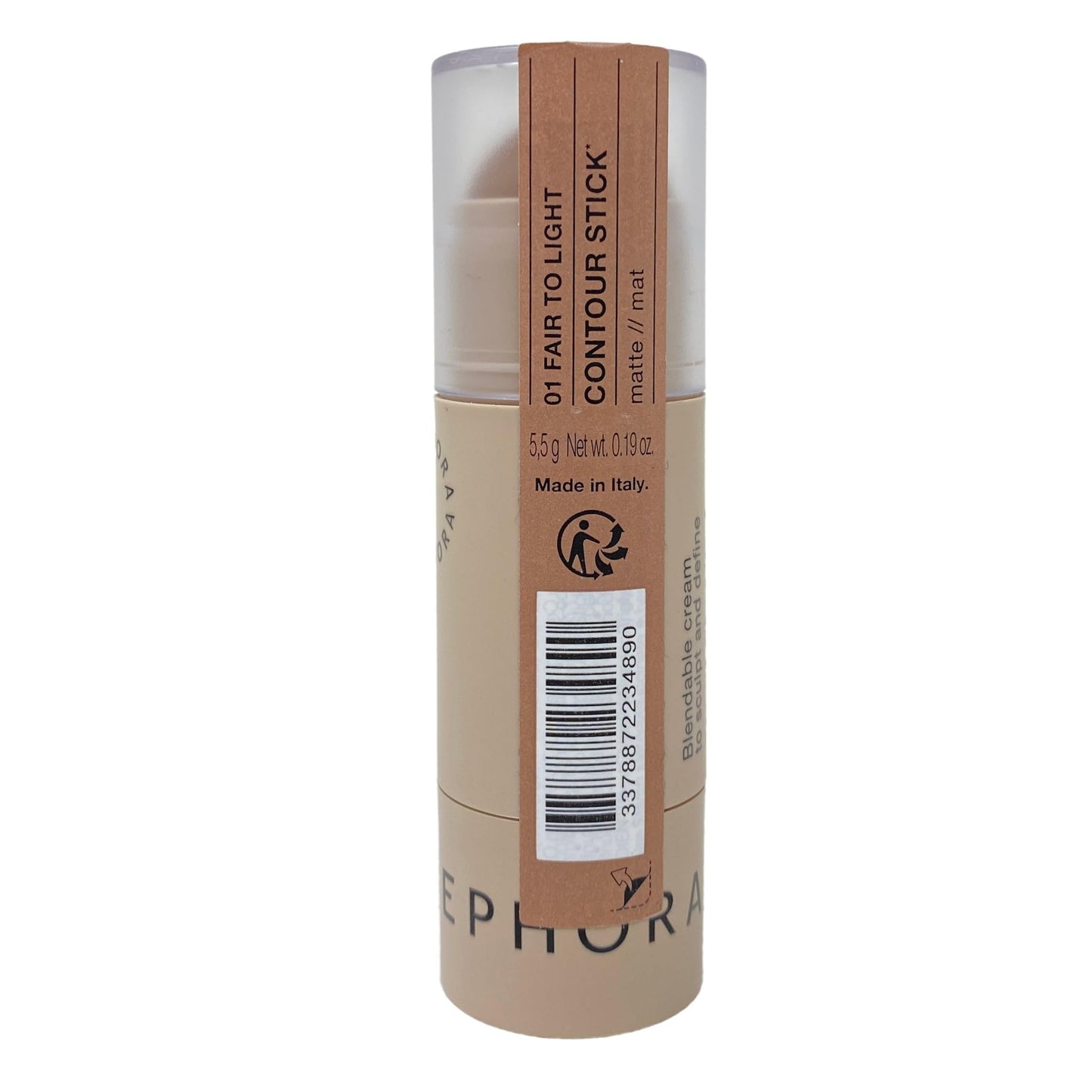 Sephora imported cream-to-powder face sculpting stick packaging and product swatches