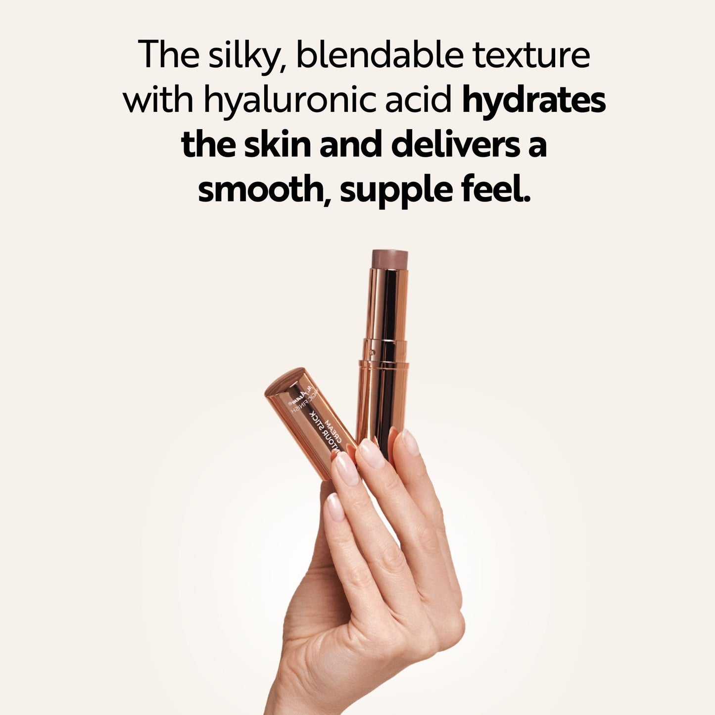 M. Asam vegan cream contour stick being applied for a defined matte makeup look.