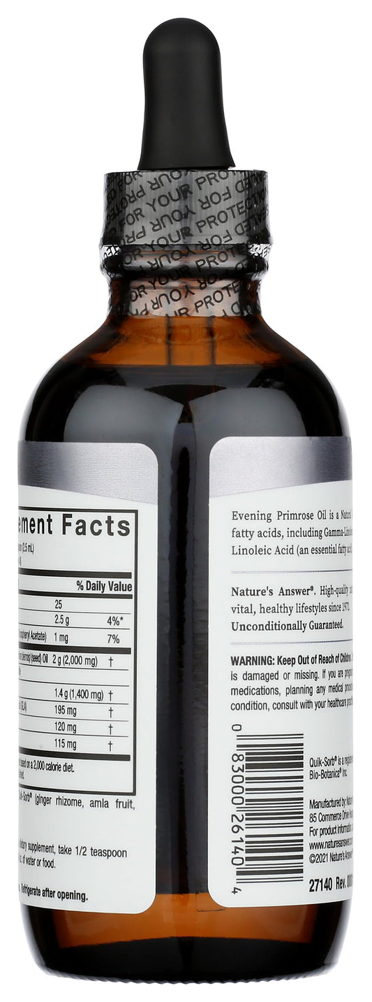 Nature's Answer cold pressed evening primrose oil liquid nutritional facts label