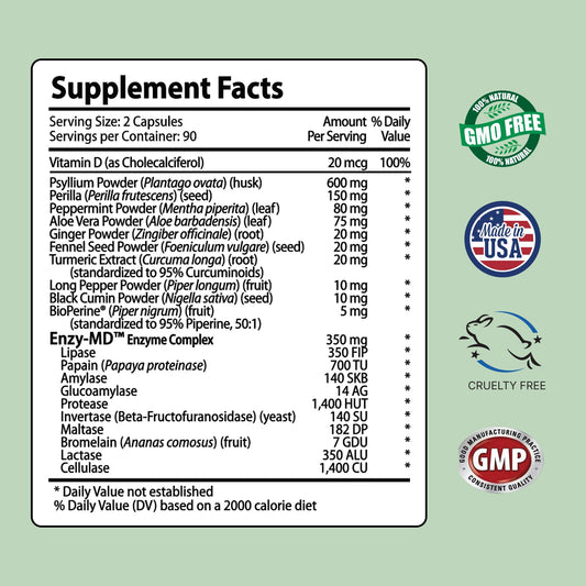 IBS Clear 180 capsule bottle with digestive support labeling