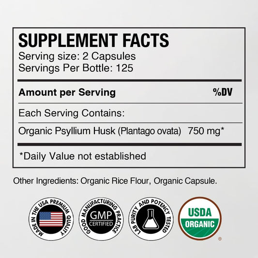 Z Zealthy Life Organic Psyllium Husk label showing USDA organic certification