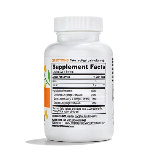 365 by Whole Foods Market cold pressed evening primrose oil supplement facts label view