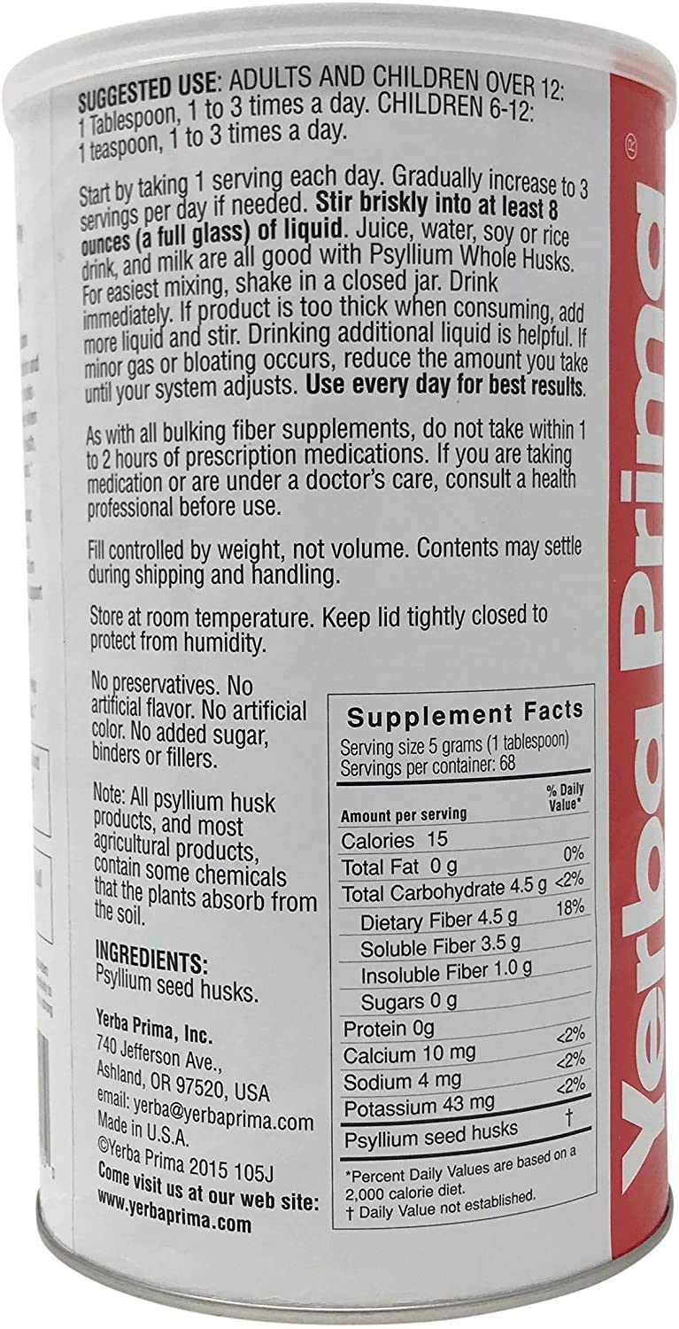 Yerba Prima Psyllium Whole Husks supplement for heart health