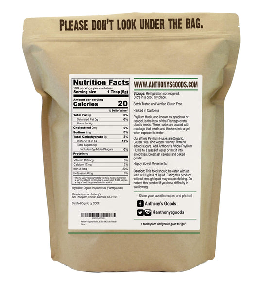 Close up of Anthony's Organic Whole Psyllium Husks texture
