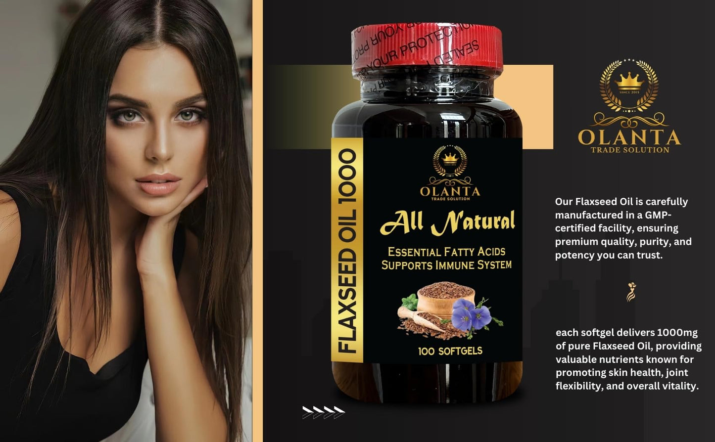 Olanta Trade Solution organic wellness flaxseed oil capsule count verified seal close up view
