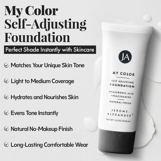 Color changing liquid face makeup showing white cream texture transforming to skin tone