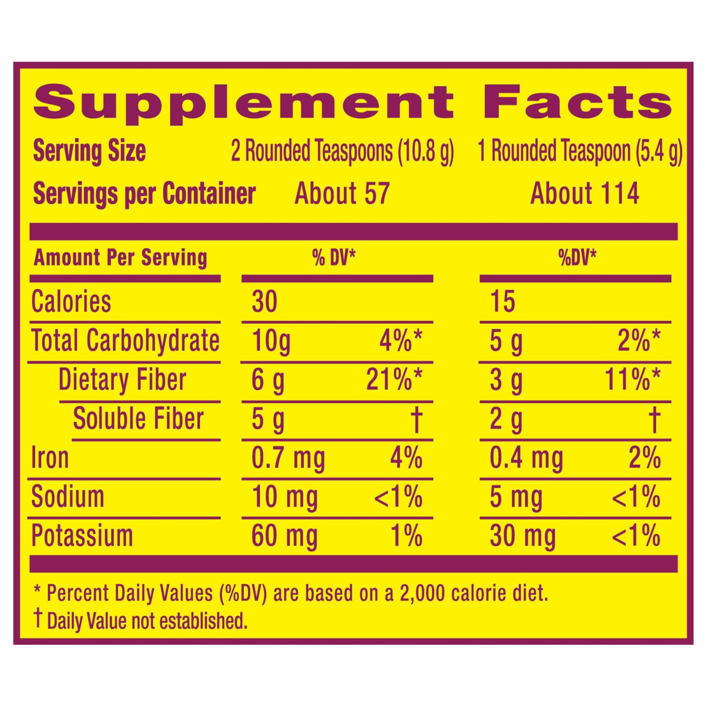 Back of Metamucil container showing ingredients and usage