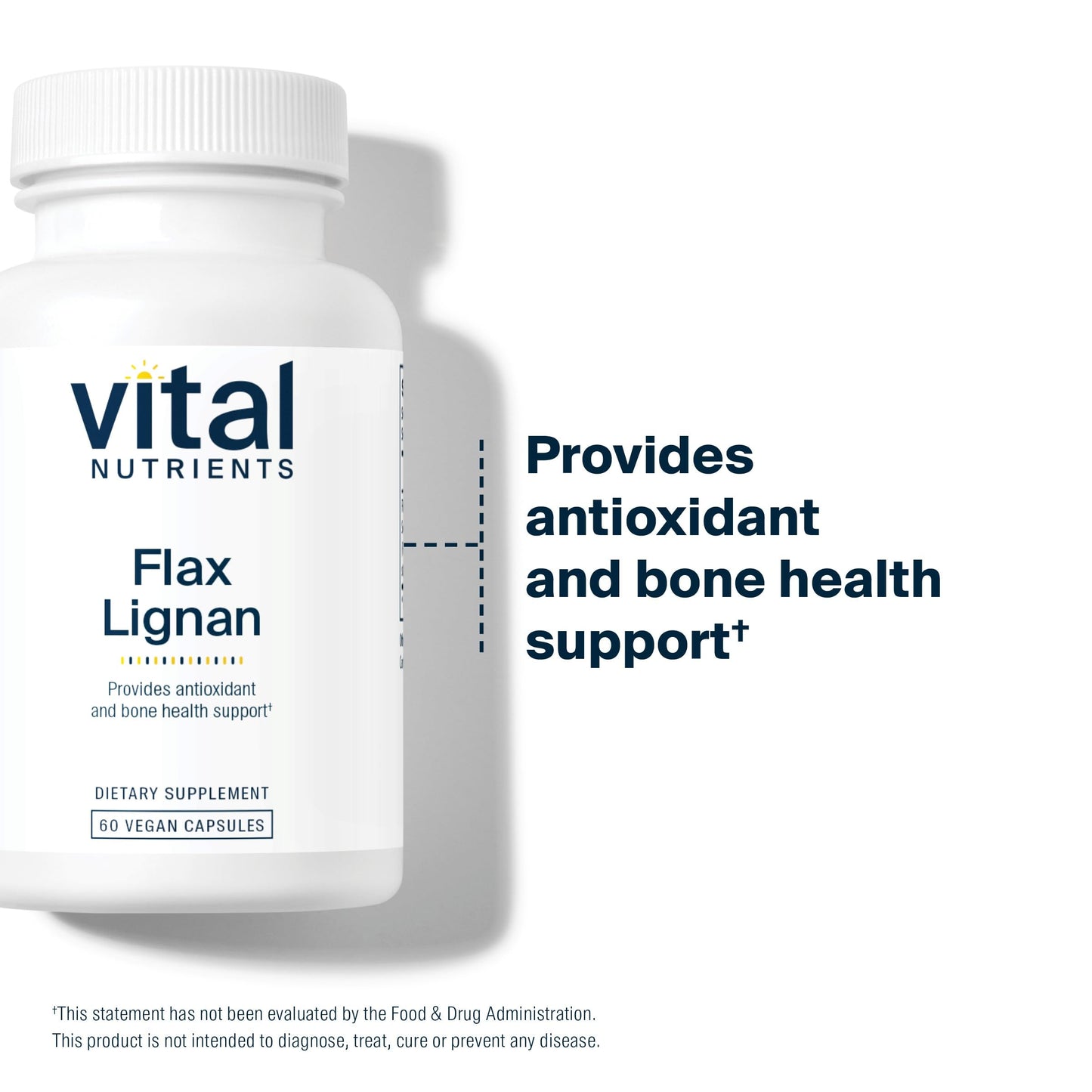 Side view of Vital Nutrients Flax Lignan SDG bottle showing usage instructions