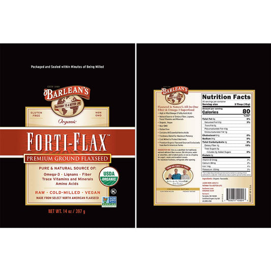 Barlean's organic premium cold milled flaxseed powder supplement bag