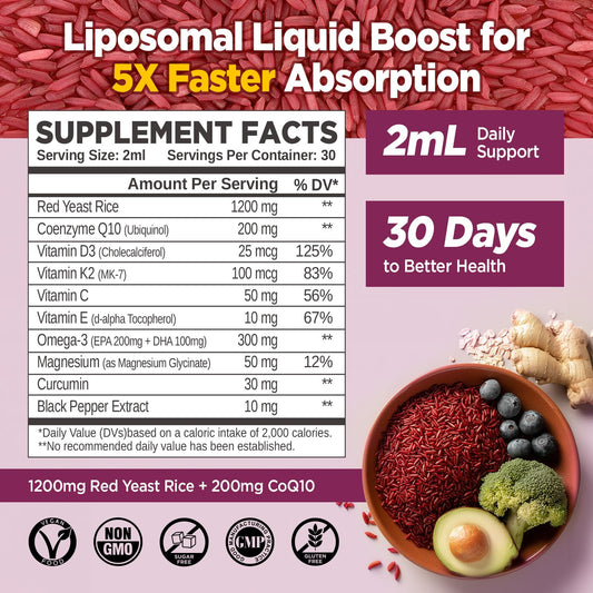 Close up of Hollegend Liposomal Red Yeast Rice supplement label details