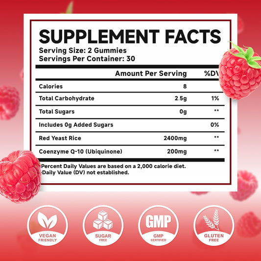 Meenccd Red Yeast Rice and CoQ10 Gummies supplement facts label