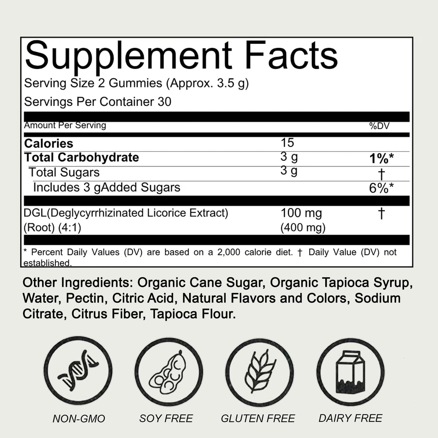 COLEPSW DGL Licorice Root 60 Gummies Bottle Back Sourced From USA