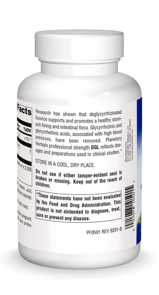 Planetary Herbals DGL Licorice bottle showing 380 mg dosage