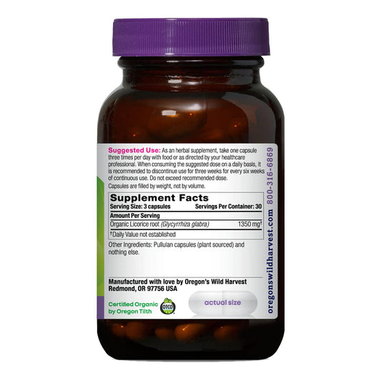 Close up of Oregon's Wild Harvest organic herbal supplement label