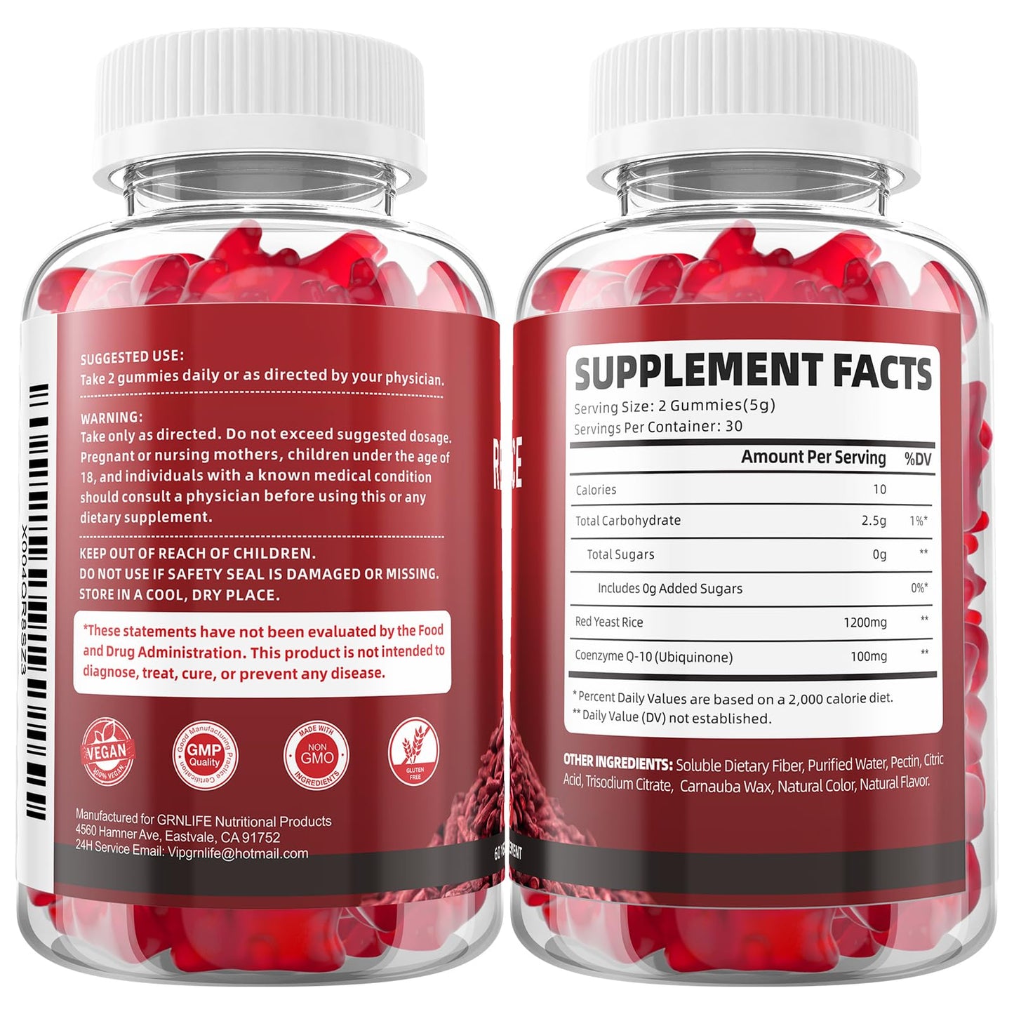 Premium GrnLife red yeast rice and Coenzyme Q10 gummy bottle