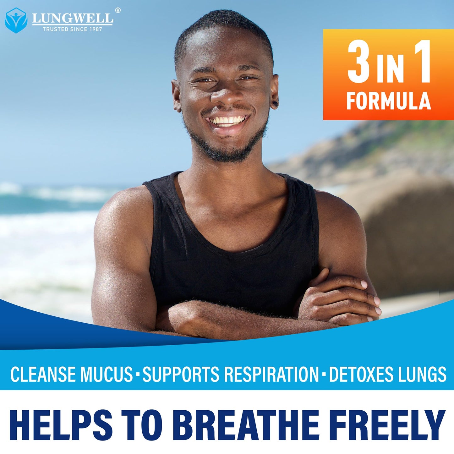 Lungwell dietary supplement bottle for respiratory wellness