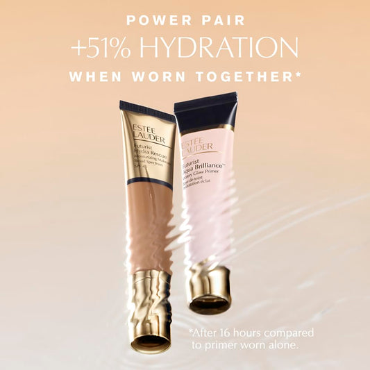 Estée Lauder hydrating gel-cream primer texture swatch showing micro-water droplets
