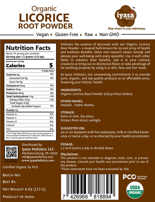 Close up of Iyasa Holistics organic Mulethi powder texture