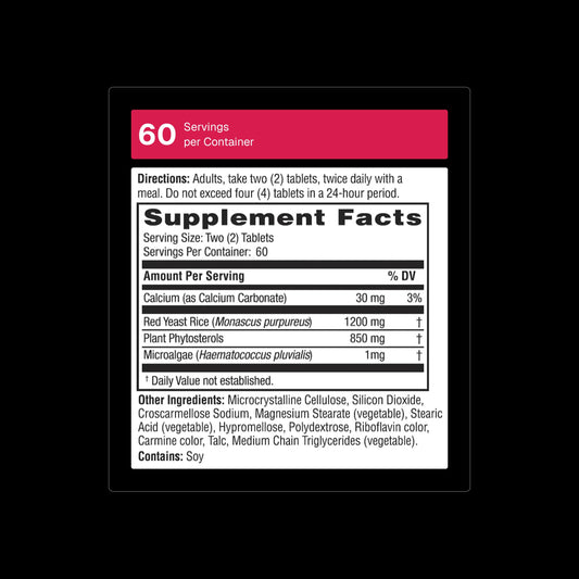 Weider Red Yeast Rice Plus supplement facts panel showcasing ingredients and dosage details
