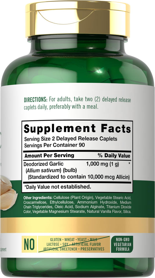 Carlyle odorless garlic pills high allicin extract supplement facts label packaging