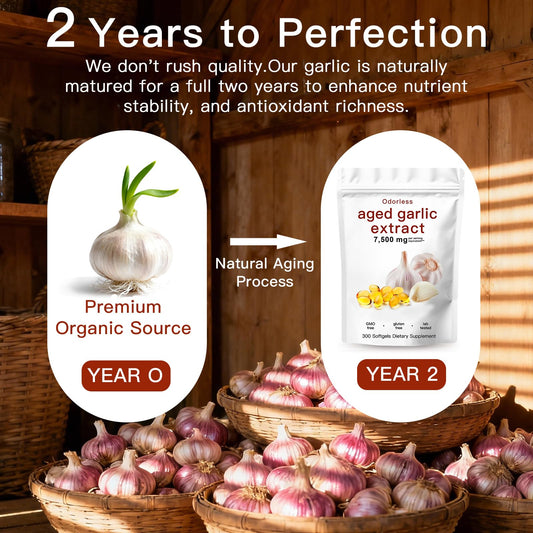 EOQIFJM odorless organic garlic capsules showing supplement facts panel and clean ingredients list