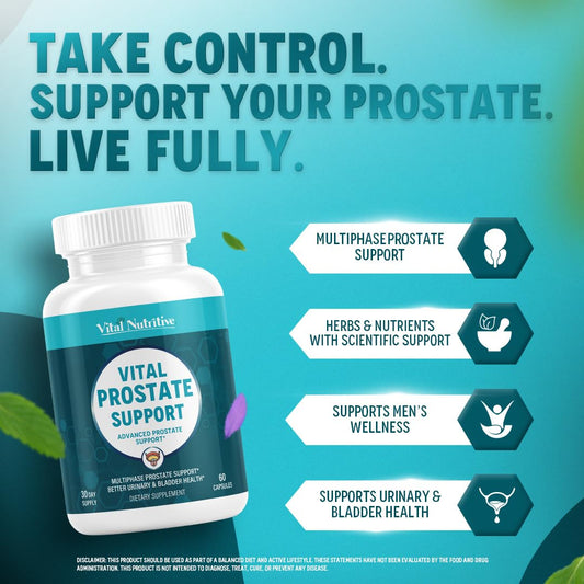 Vital Nutritive Prostate Support supplement facts label showing saw palmetto and zinc ingredients