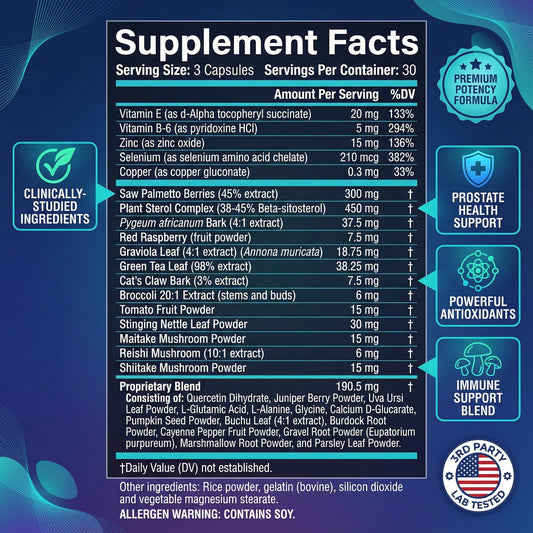 Ultalife prostate care capsules dietary supplement with beta sitosterol