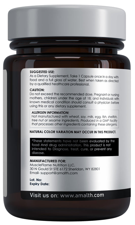 Close up of Amalth Manjistha vegetarian capsule bottle label