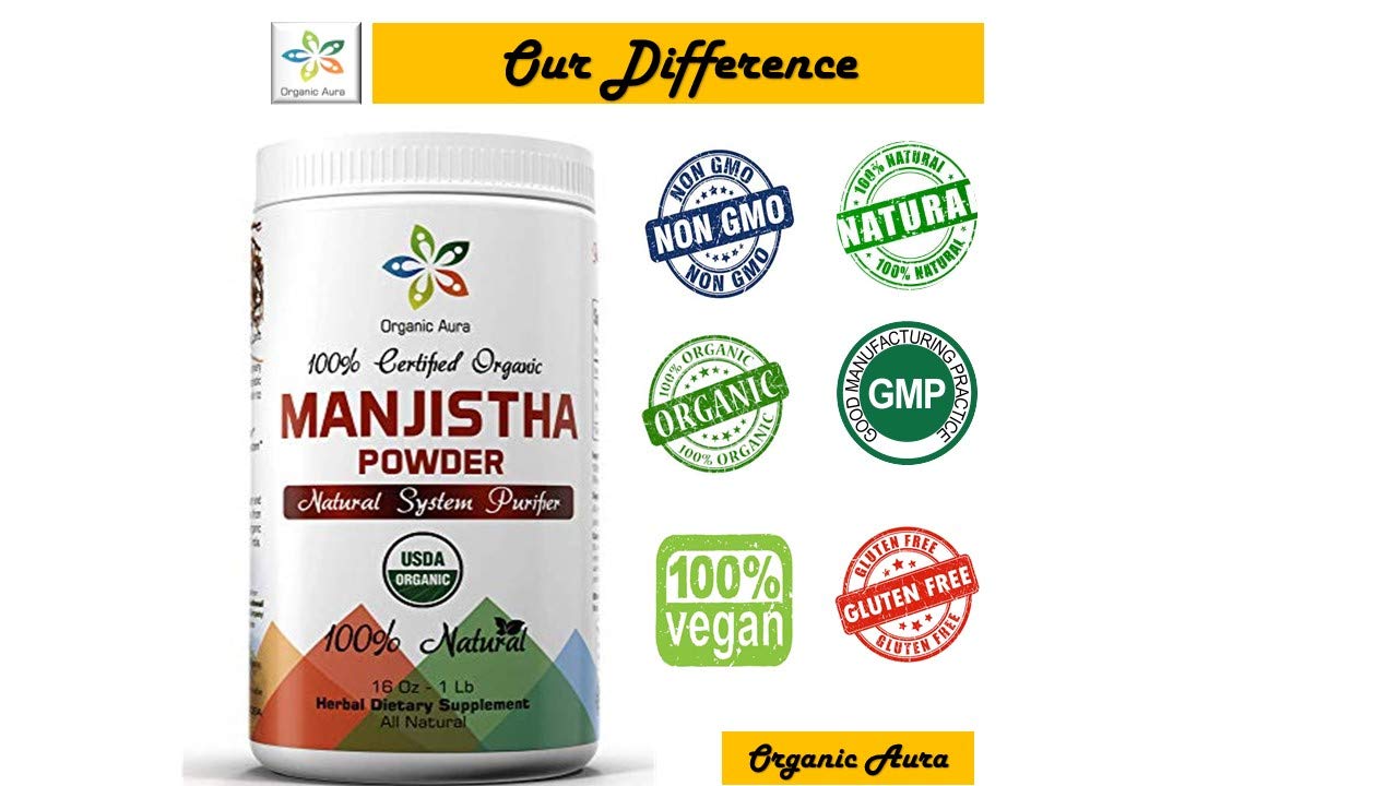Organic Aura natural manjistha supplement powder dietary jar