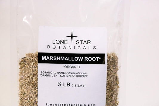 Dried marshmallow root herbal supplement in cut and sifted form