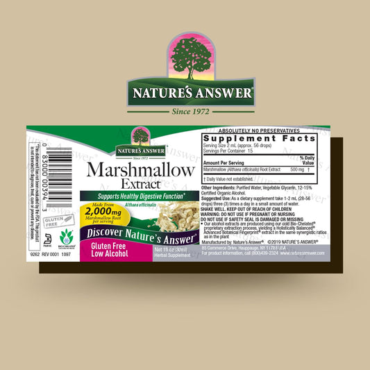 Nature's Answer Marshmallow Root supplement label details