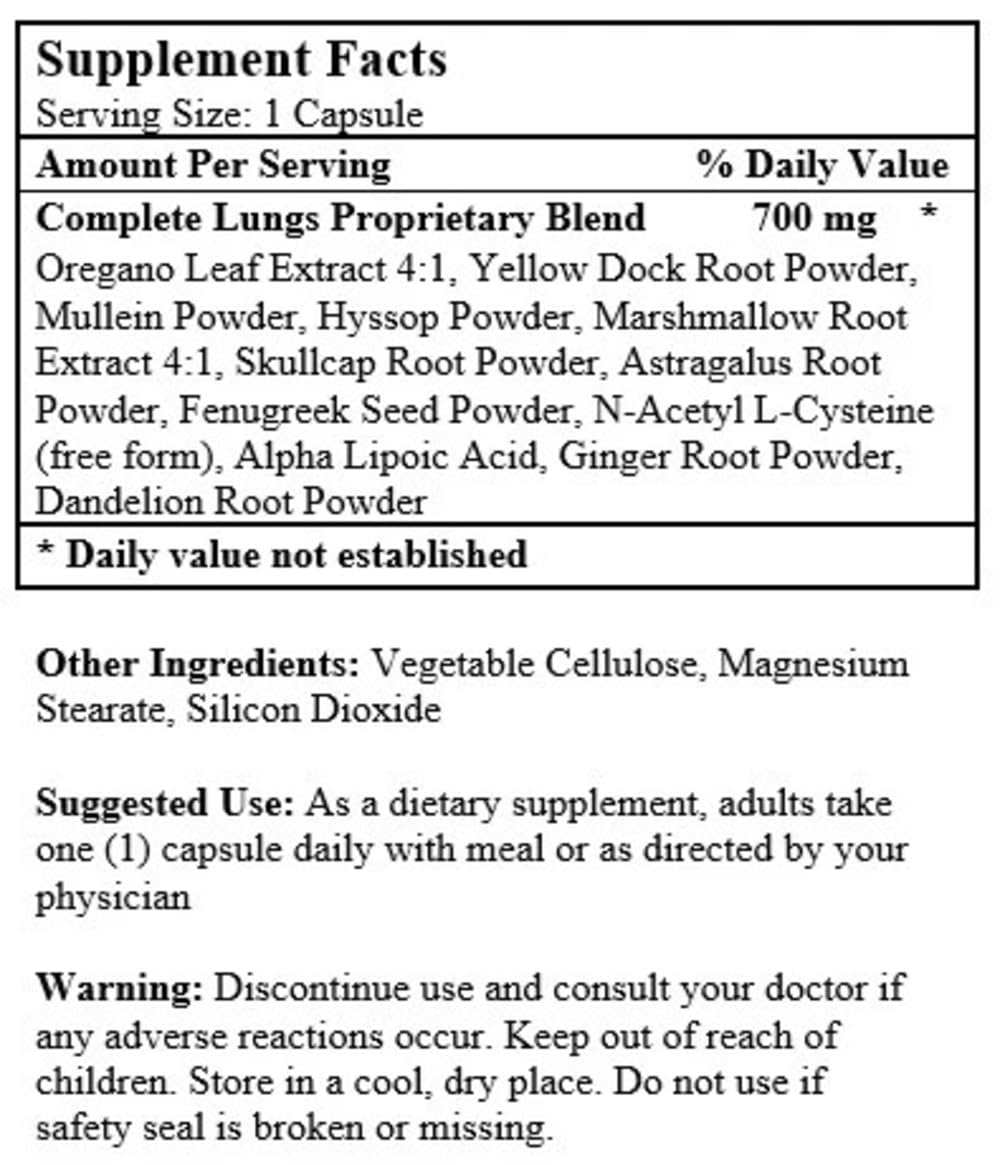Dietary supplement bottle featuring Mullein and NAC ingredients