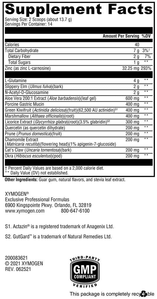 Xymogen GI Balance dietary supplement label showing ingredients