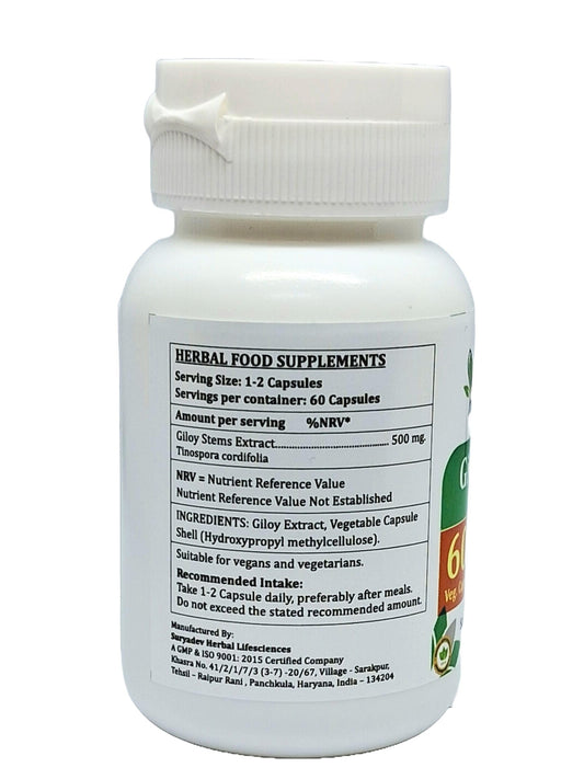 Satya Naturals Guduchi extract five hundred milligram dietary supplement bottle