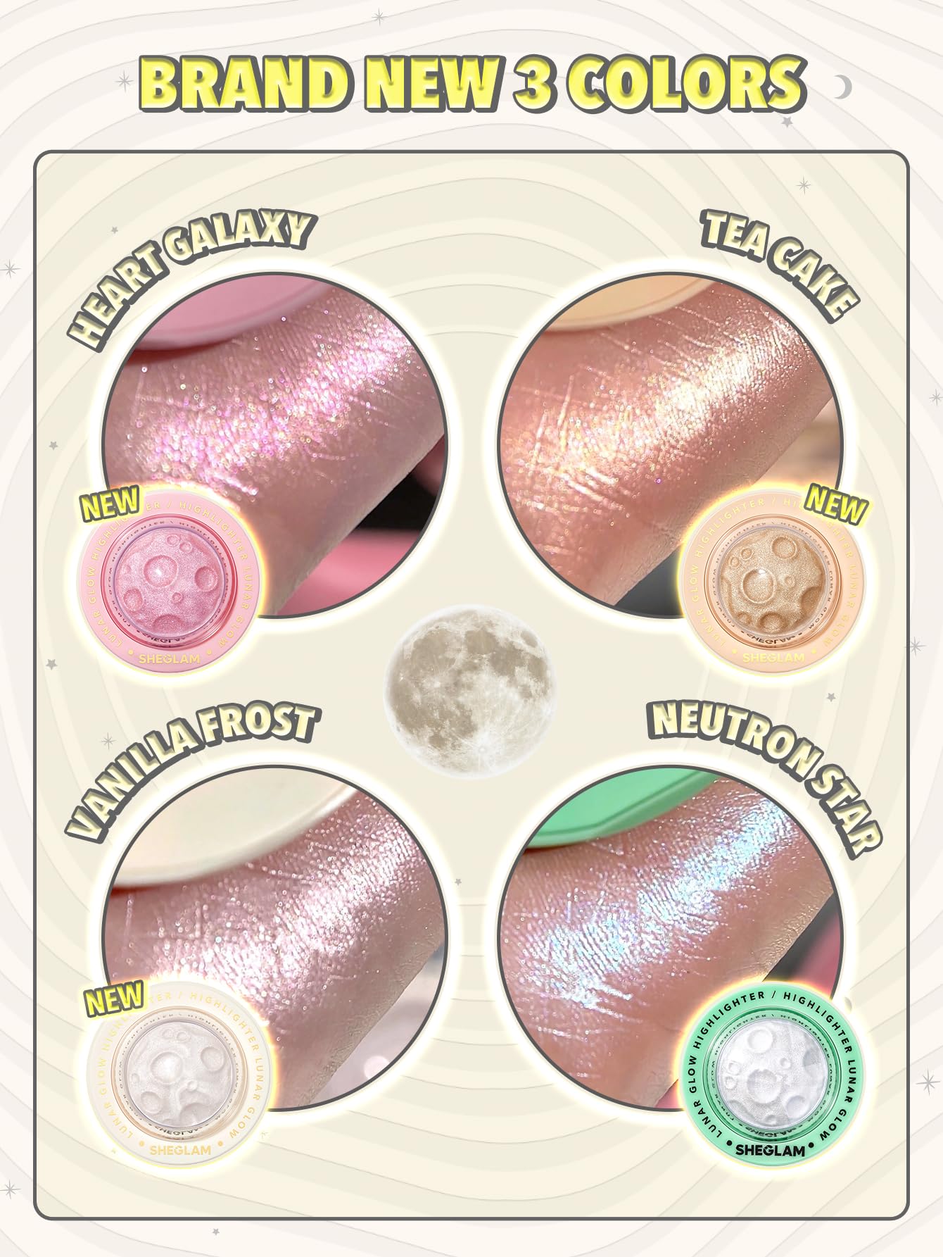 SHEGLAM Lunar Glow Highlighter vanilla frost shimmer finish close up
