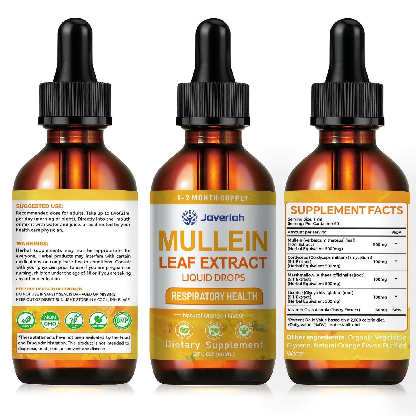 Premium herbal blend Javeriah Mullein Drops for bronchial health