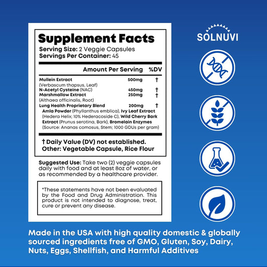 Solnuvi Lung Support complex 90 vegan capsules bottle