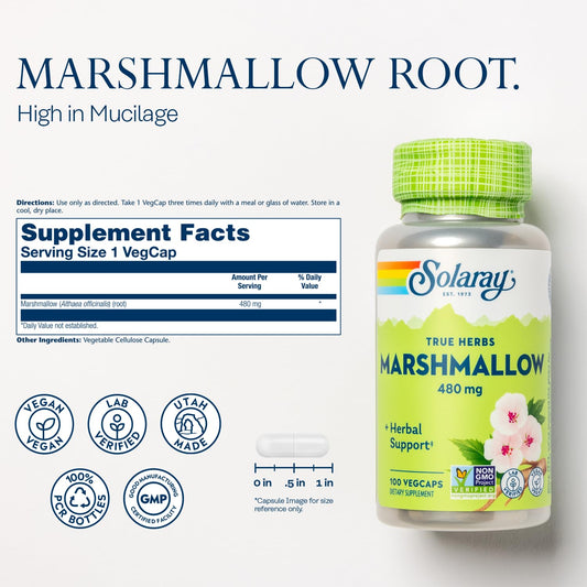 Solaray Marshmallow Root 480mg capsules health supplement label details